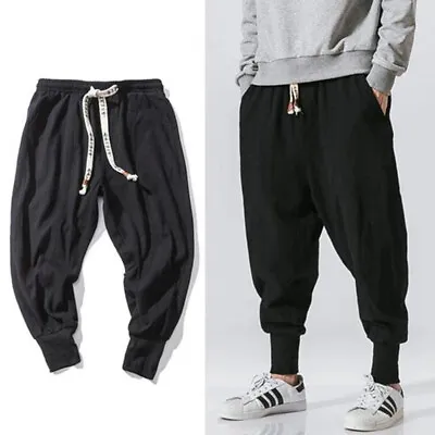 Fashion Men's Pants Harem Casual Baggy Hakama Linen Japanese Samurai Pants Male • $25.27