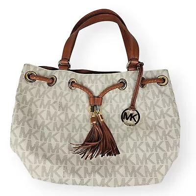 Michael Kors Jet Set Gathered Logo MK Pattern Drawstring Large Shoulder Bag PVC • $79.95