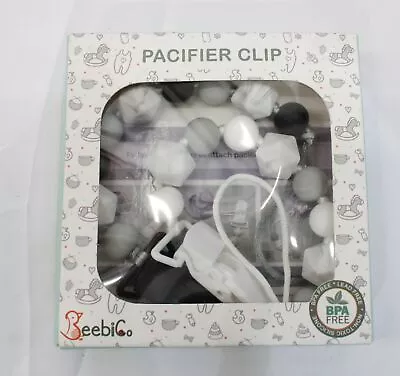 Beebico Baby's Silicone Pacifier Clip JW7 Black/Gray/White One Size NWT • $7.49