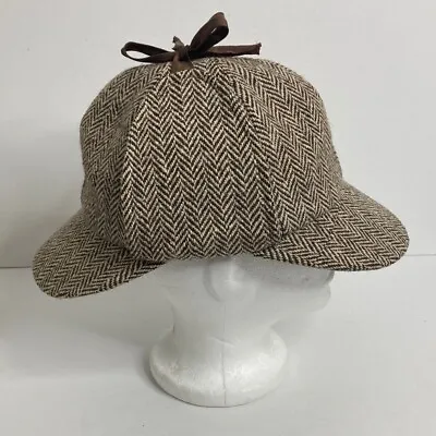 Borsalino Hat Mens Medium Brown Wool Tweed Herringbone Scottish Hunter Sherlock • $42.89