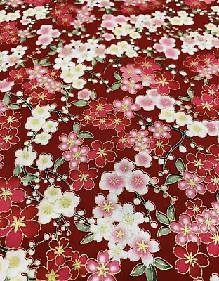 1 Meter Japanese Blossom Fabric Cotton Clothing Curtain Sewing Patchwork  Crafts • £10