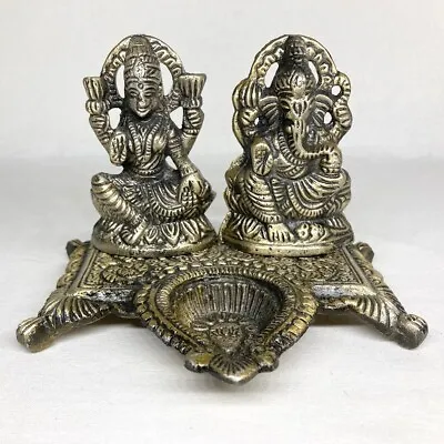Diwali Celebration Lakshmi Ganesh Idol Metal Diya Brand New Gold Tone • $9.99