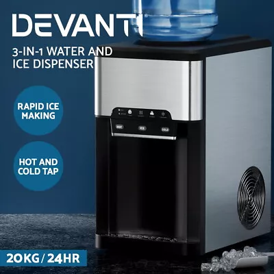 Devanti 3 In 1 Ice Maker Machine 20kg Cold And Hot Water Dispenser 2.5L Silver • $319.95