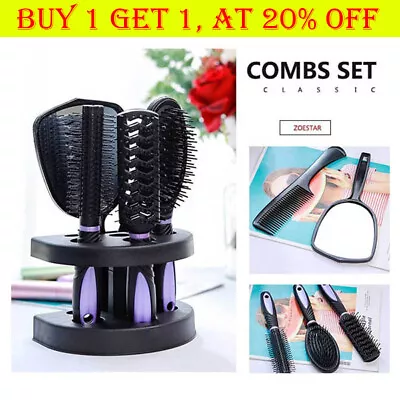 Massage Comb Hair Brush Set Mirror Stand Holder Hair Brush Comb Mirror Kits • £9.49