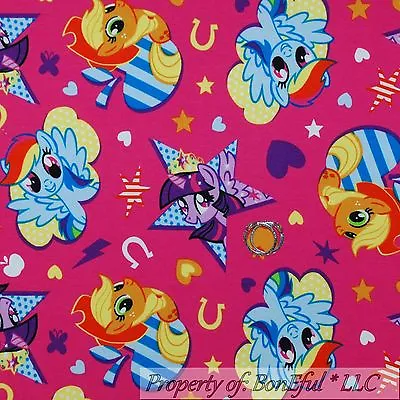 BonEful FABRIC FQ Cotton Jersey KNIT My Little Pony Horse Shoe Character Star UK • $4.75