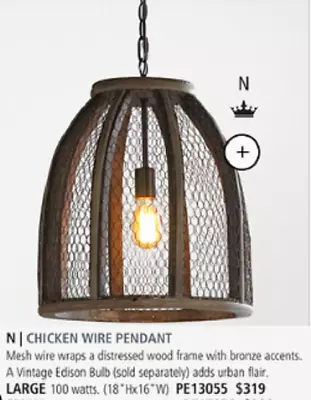 18  Shades Of Light Farmhouse Distressed Wood And Chicken Wire Pendant Light • $80