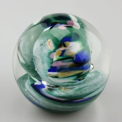 Signed Karg Glassworks Hand Blown Multi-Color Dichronic Globe Ocean Swirl • $39.99