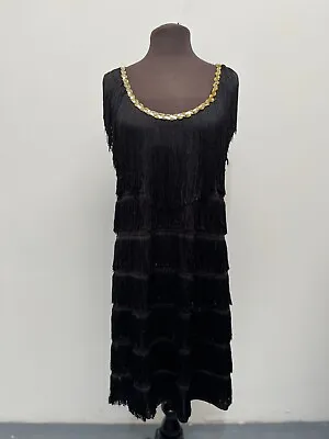 1920s Style Black Charleston Girl Flapper Dress Size 12-14 - Ex Hire Fancy Dress • £18