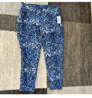 NWT Michael Kors Womens Pull On Pants Size 2XL Blue Print Stretch Knit • $25