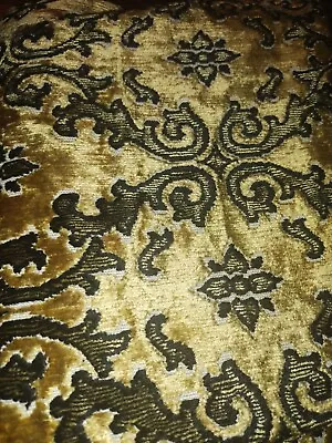 Vtg GOLD Black FLORAL VELVET Damask Texture UPHOLSTERY FABRIC Tapestry 52 X84  • $37.99