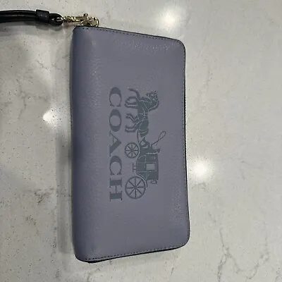 Coach C5889 Blue  Embossed Horse Carriage Long Zip Around Wristlet Wallet • $29.99