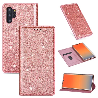 For Samsung S7 S21+ A12 A52 A51 Glitter Magnetic Leather Wallet Stand Case Cover • $15.88