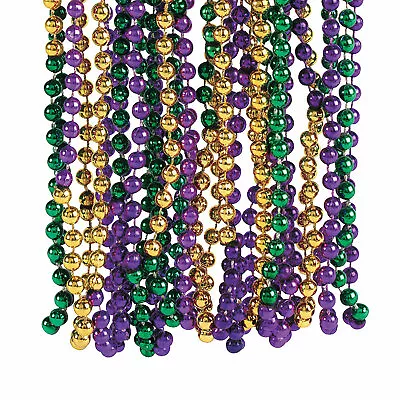 Metallic Tri-Color Mardi Gras Beaded Necklaces Jewelry 48 Pieces • $17.45