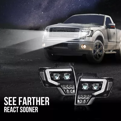 Fit For 2009-2014 Ford F150 Dual LED Projector Headlights Black Housing Headlamp • $215.84