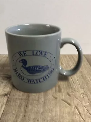Vintage We Love Bird Watching Coffee Mug Artmark 1983 Japan Gray Blue Watcher D4 • $14