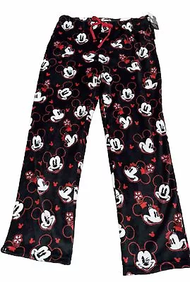 Disney Mickey Minnie  Mouse Size Large BLK/Red Soft Fuzzy Lounge Sleep Pants NWT • $15