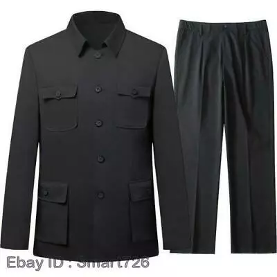 Mens Tunic Jacket Trouser Single Breasted Mao Chinese Suits Coats Pants 2PC C • $73.87