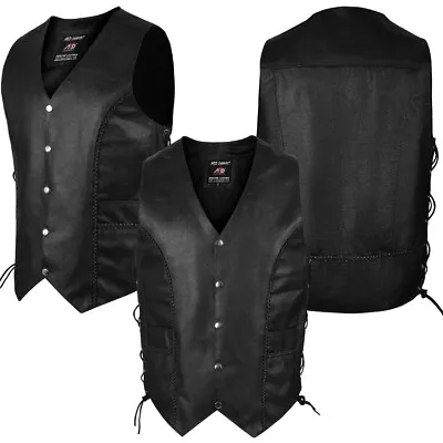 $23.99 • Buy ARD Premium Quality Mens Braided Side Lace Motorcycle Black Leather Vest S-6XL