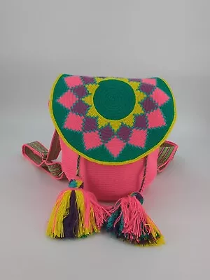 Authentic 100% Wayuu Mochila Colombian Backpack Handmade Bright Pink • $49.99