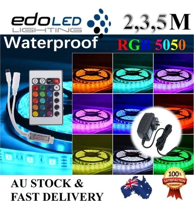 $11.91 • Buy 2M/3M/5M RGB 5050 SMD 60 LEDs/m Waterproof 12V Led Strip Light + 24 Key Remote