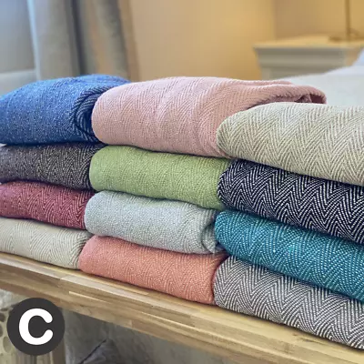 £11.95 • Buy 100% Cotton Woven Herringbone Fringed Sofa Blanket Bed Throw Tweed Soft Modern