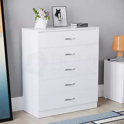 Riano Chest Of Drawers White 5 Drawer Metal Handles Runners Bedroom Furniture • £65.99