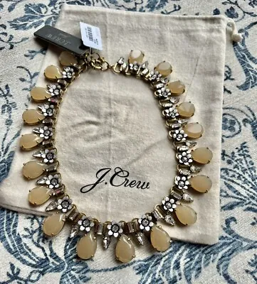 J Crew Enamel Floral Crystal Stone Collar Necklace Clear Beige Gold White NWT🌸 • $47.99