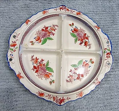 Hand Painted Floral Vintage Japan 9  Dia Four Divided Tidbit Tray Plate FREE S/H • $25