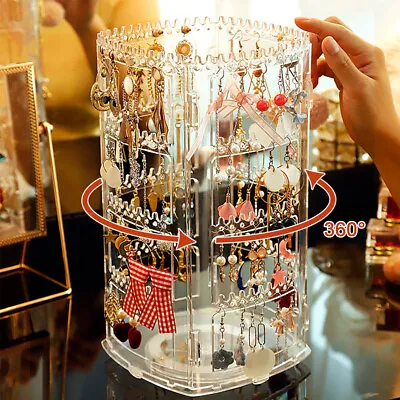 360 Rotating Rack Display Stand Jewelry Necklace Holder Organizer Transparent • £8.59