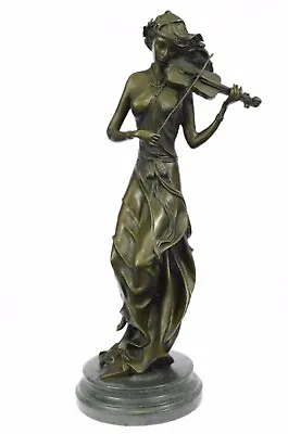   Abstract Modern Art Female Violin Fidler Player Bronze Marble Sculpture Statue • $174.50