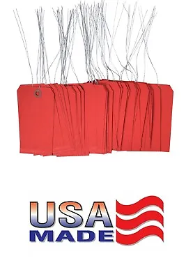 100 Pcs Of 4 3/4  X 2 3/8  Size 5 Red Cardstock Hang Tag Tags With Wire 13 Pt • $10.75