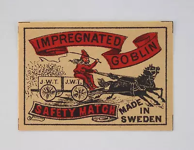 Impregnated Goblin Safety Match Vintage Sweden Matchbox Label • $6