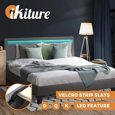 $251.91 • Buy Oikiture Bed Frame RGB LED Queen Double King Mattress Base Wooden Fabric Leather