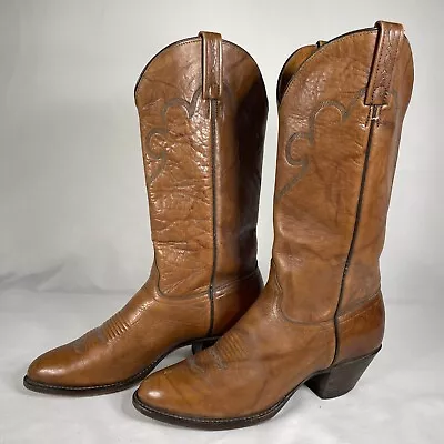 J Chisholm 34950 Chestnut Brown Leather Western Cowboy Boots Men's 8.5 M Vintage • $59.95