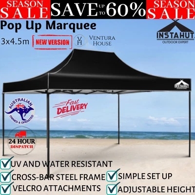 $149.85 • Buy Instahut Gazebo Pop Up Marquee 3x4.5m Outdoor Tent Fold Up Folding Gazebos Black