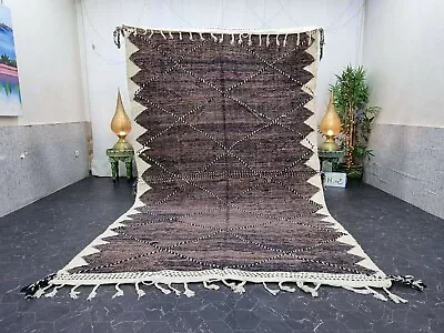 Moroccan Handmade Kilim Zanafi Flatweave Rug 6'3x10'6 Geometric Wool Black Rug • $537.60