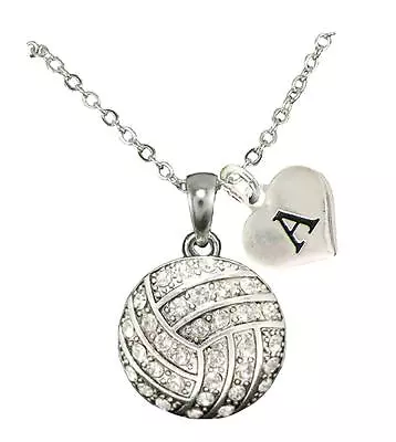 Custom Crystal Volleyball Silver Chain Necklace Choose Initial Charm All 26 • $22.49