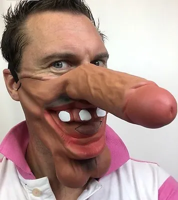 Funny Half Face Long Dick Nose Mask Brown Willy Penis Fancy Dress Stag Hen Party • £12.97