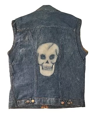 Vtg 60s Wrangler Denim/Jean Vest Sanforized Skull Motorcycle Club 36 • $520.77