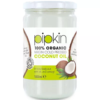 1 Litre Pipkin Organic Raw Virgin Coconut Oil For Cooking Hair Skin 1000ml • £12.99