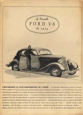 L'Automobile La Plus Remarquable De L'anee - Ford V-8 Tudor Ad 1934 In French • $9.99