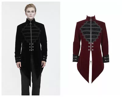 Devil Fashion Men Black Vintage Gothic Embroidery Stand Collar Swallow Tail Coat • $137.99