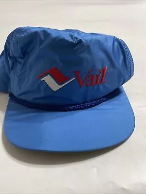 Vtg Vail Ski Golf Hat Cap Leather Back Blue Patch Rope Trucker Imperial • $28.19