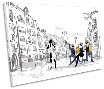 Music Street Band Jazz Print SINGLE CANVAS WALL ART Picture White • £24.99