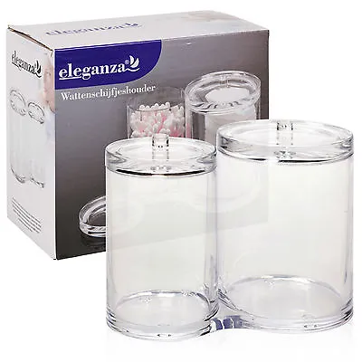 Clear Acrylic Cotton Pad And Ear Bud Holder Cosmetic Organiser Storage Jars New • £7.49