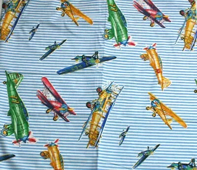 Vtg Cyrus Clark Airplane Fabric Airshow Blue Stripes Home Decor Drapery 55 X 106 • $33.99