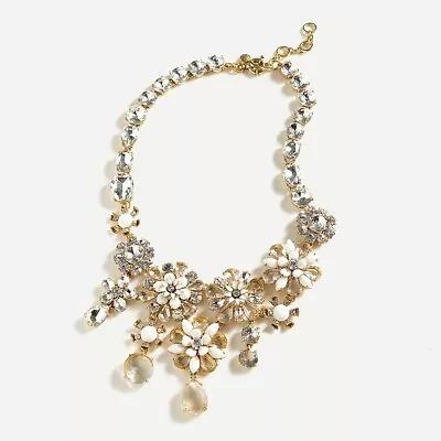 J. CREW Crystal Bloom Flower Statement Bib Necklace NWT Retail $145 • $46.99