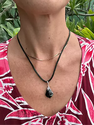 Handmade In Maui Sterling Silver & Austrian Crystal Jet Black Pendant W/ Satin • $39