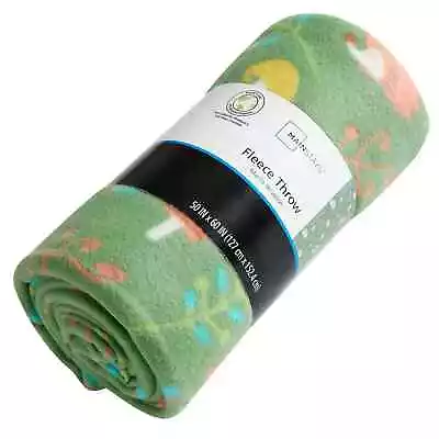 Mainstays Soft Fleece Bedroom Blanket Green Woodland Print Lightweight Throw • $13.22