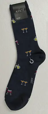 Men's J. Crew Lightweight Crew Cheers! Cocktail Happy Hour Socks Blue One Size • $8.95